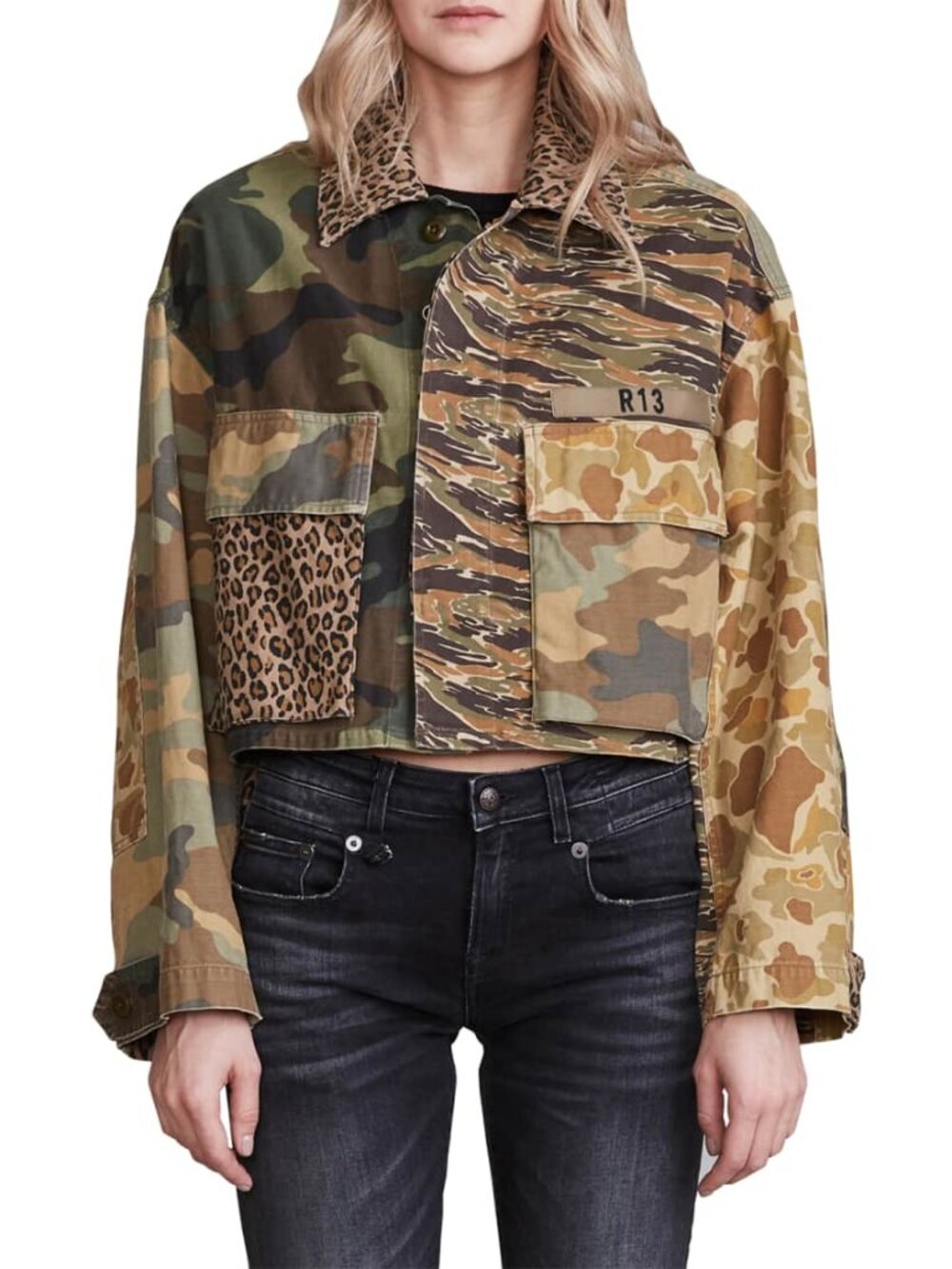 R13 Abu Short Mixed Camo Print Jacket